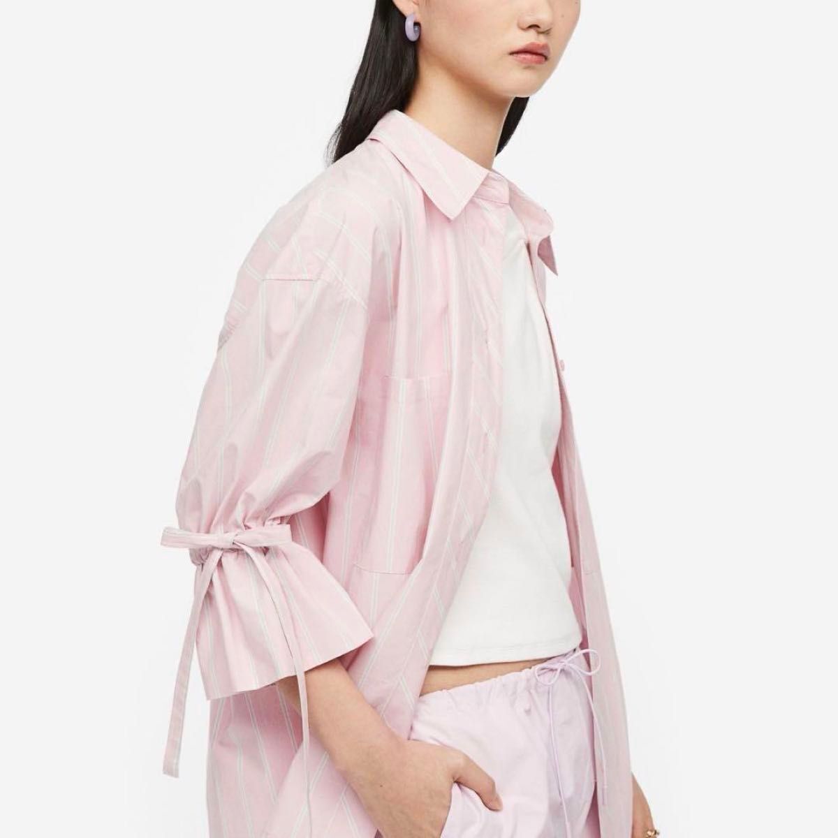 H&M ドローストリングディテールコットンシャツ