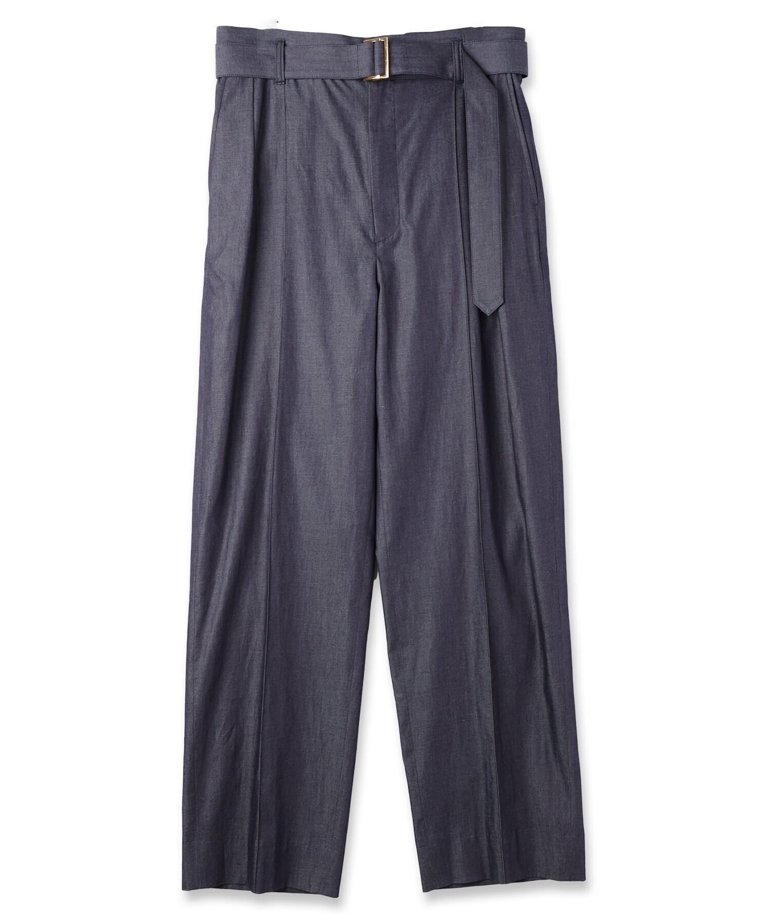 CULLNI Light Denim Pin Tuck Wide Pants with Long Belt