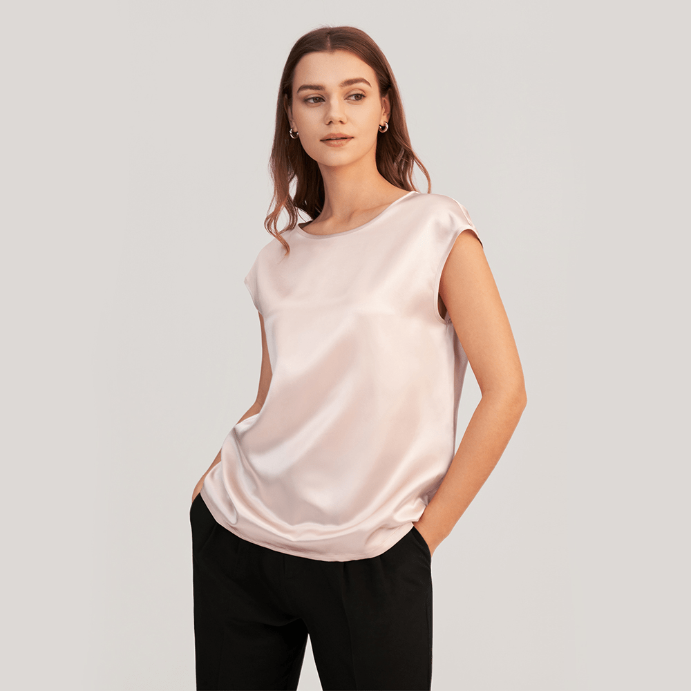 LILYSILK LILYSILK シルク Tシャツ 丸首 キャップ袖
