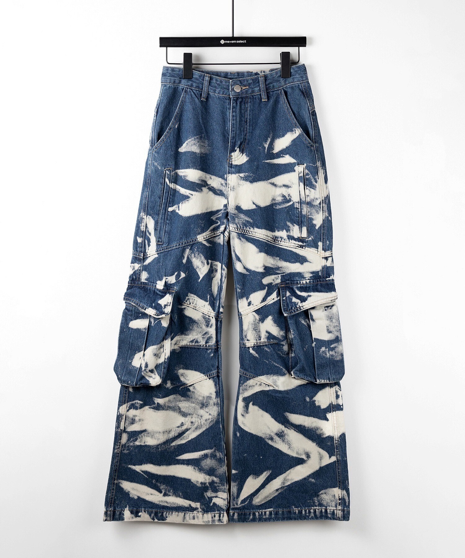 me+em select クラッシュブリーチストレートカーゴデニム /crash bleach straight cargo denim