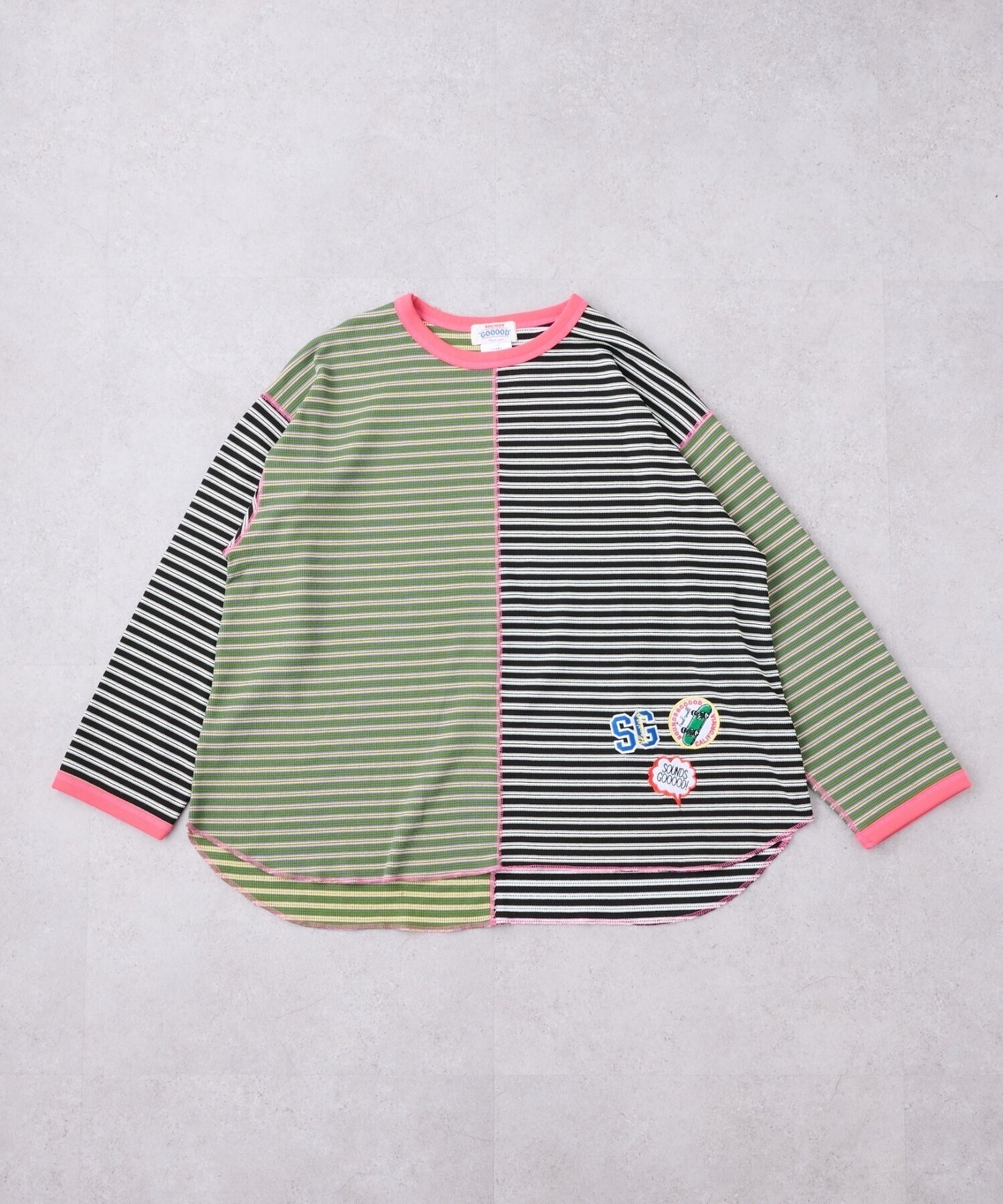 SOUNDS GOOOOD クレイジーマルチボーダーワッフルロンT