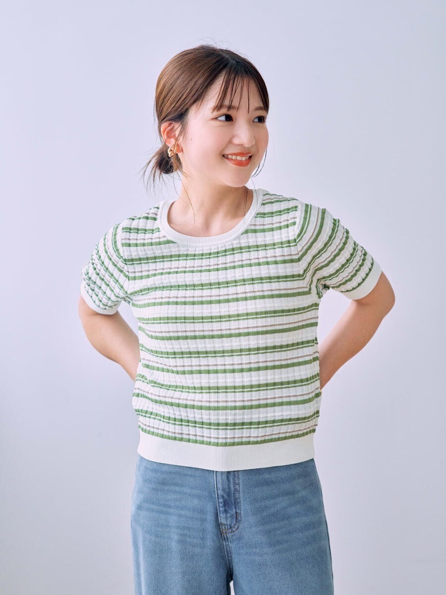COHINA マルチボーダーサマーニットトポ