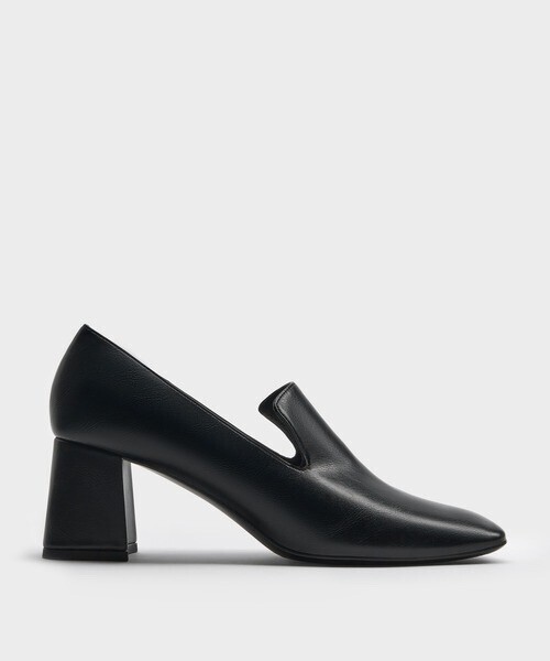 CHARLES & KEITH スクエアトゥ ブロックヒールローファーパンプス