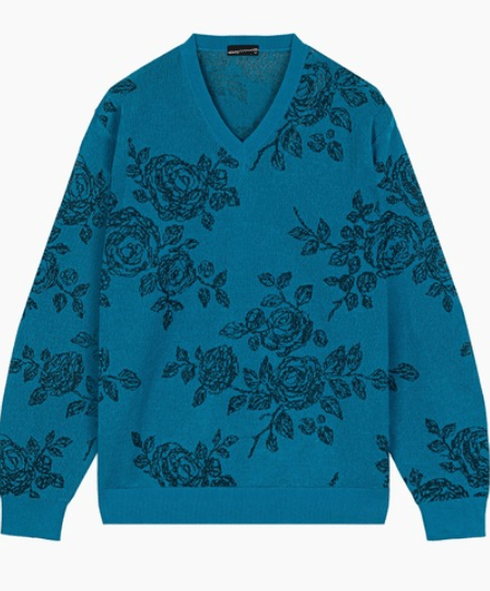 LAD MUSICIAN HAND-DRAWN FLOWER V-NECK PULLOVER