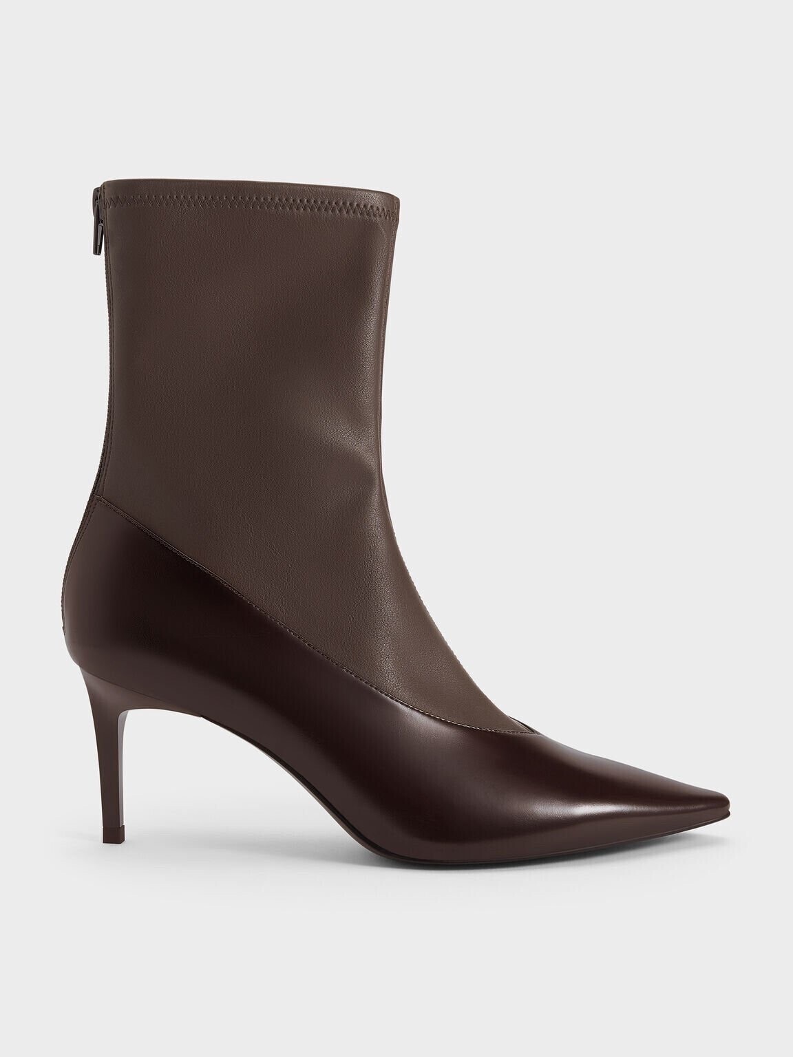 CHARLES & KEITH ポインテッドトゥ スティレットヒールアンクルブーツ - ダークブラウン