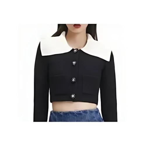 Self-Portrait BLACK KNIT CARDIGAN WITH CONTRAST COLLAR