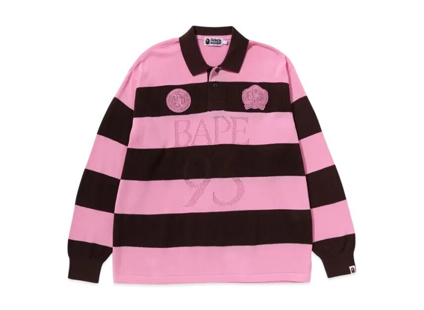 A BATHING APE Jacquard Multilogo Stripe Relaxed Fit LS Tee "Brown"