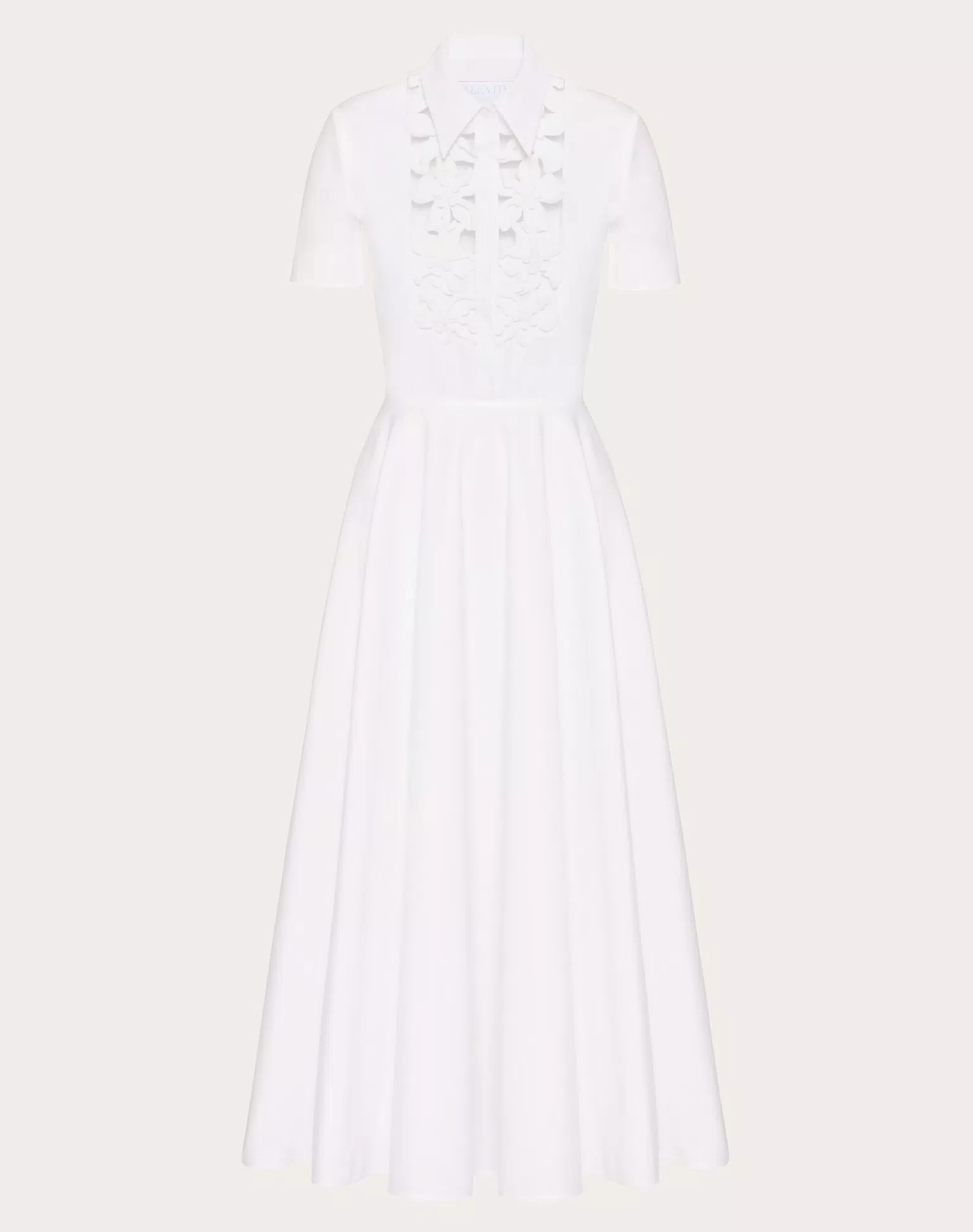 VALENTINO エンブロイダリー コンパクトポプリン ミディドレス