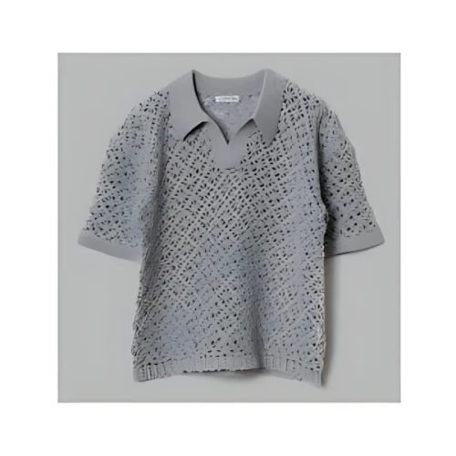 LUFON CROCHET HAND KNIT SKIPPER POLO (JUST FIT) - GREY