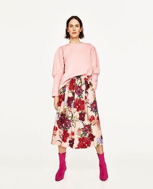 ZARA フローラルプリント ミディスカート