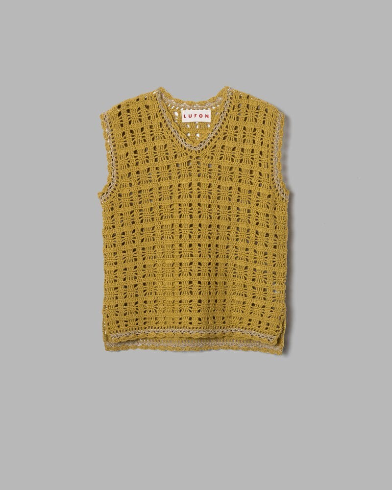 LUFON CROCHET HAND KNIT VEST - MUSTARD