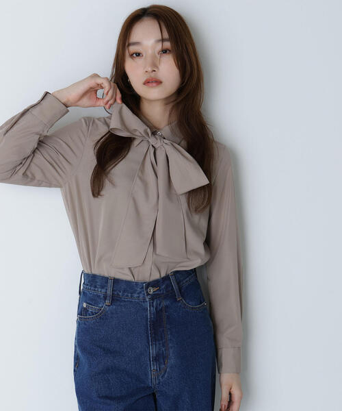 NATURAL BEAUTY BASIC シャツカラーリボンブラウス