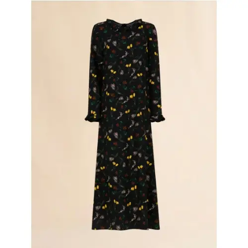 MARNI ブラック エンバースサテンマキシドレス チューリップとウサギのプリント