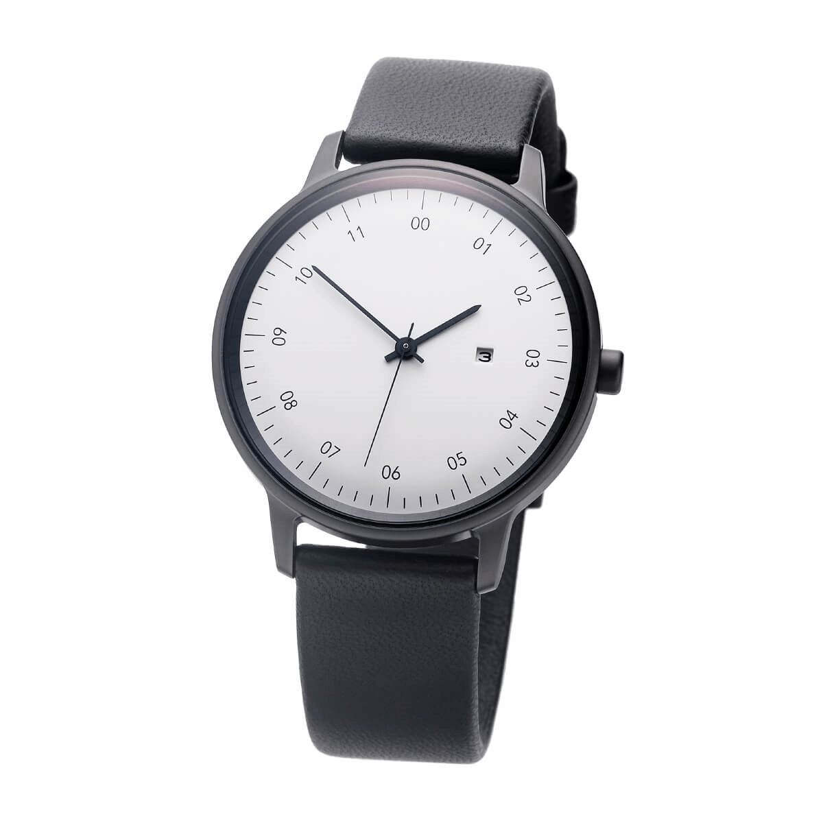 sazare 010400 SK01 / SS BLACK HONING FINISH / WHITE DIAL / BLACK SHEEPSKIN LETHER