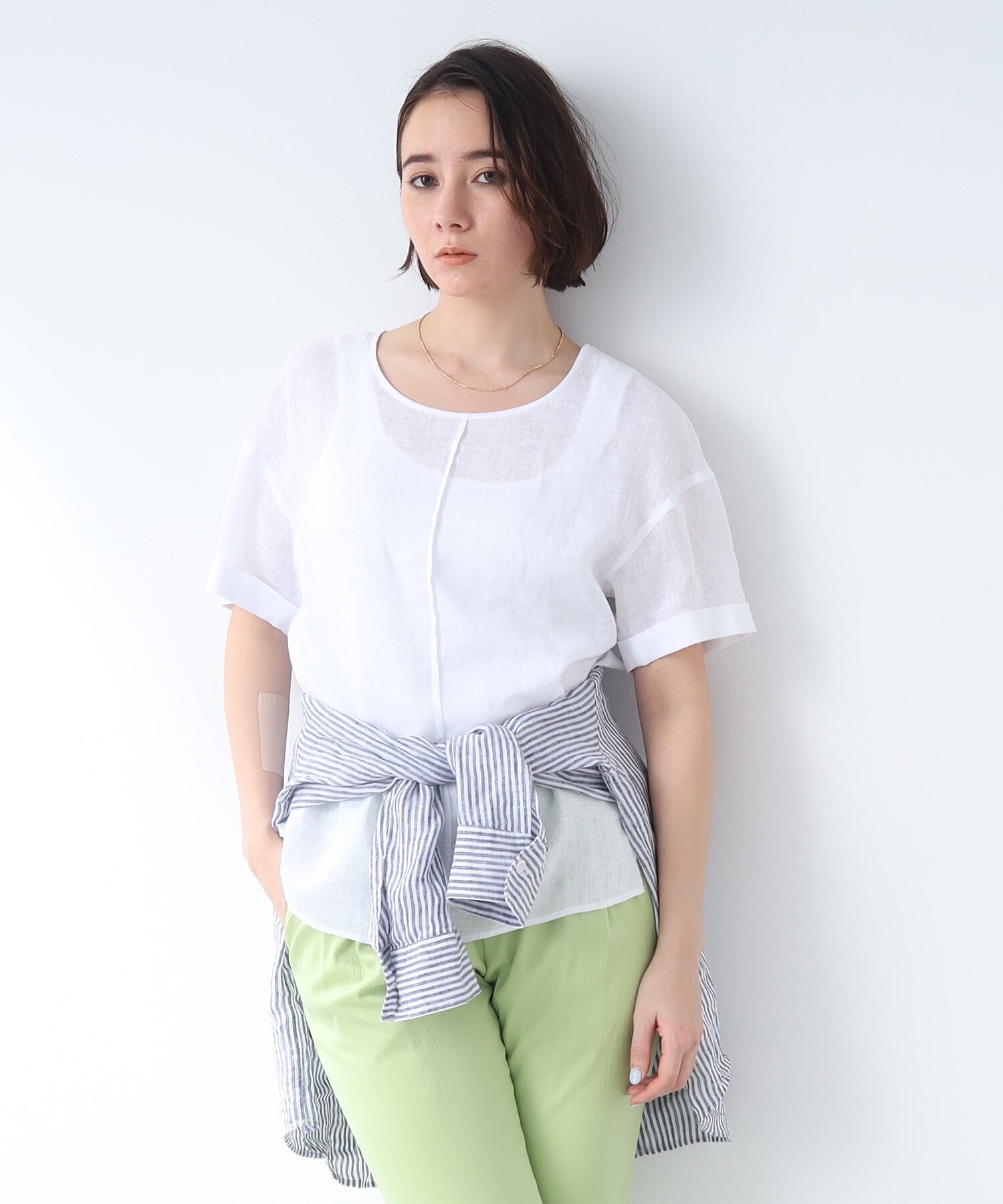 INDIVI フレンチリネンTトップス
