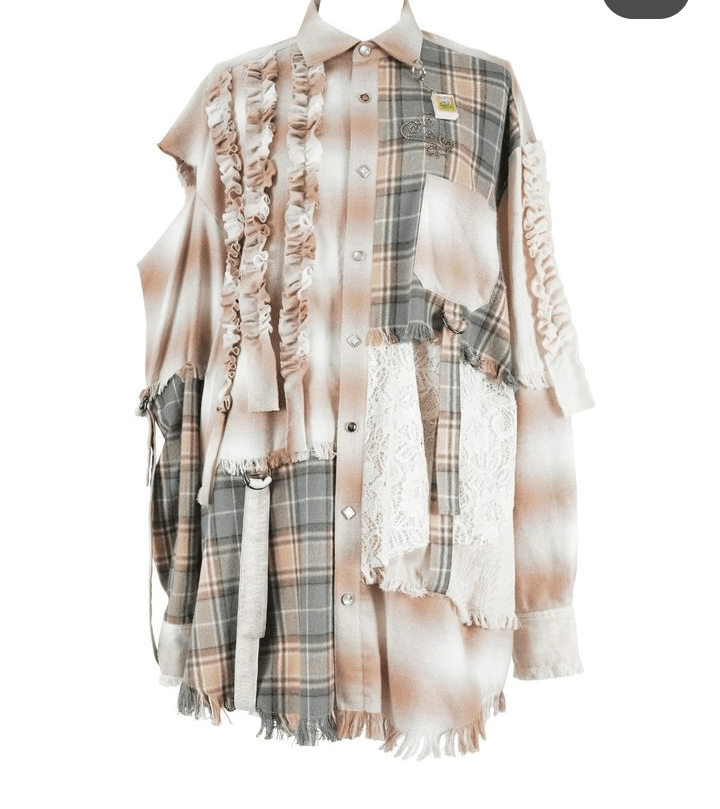 rurumu patchwork broken check shirts