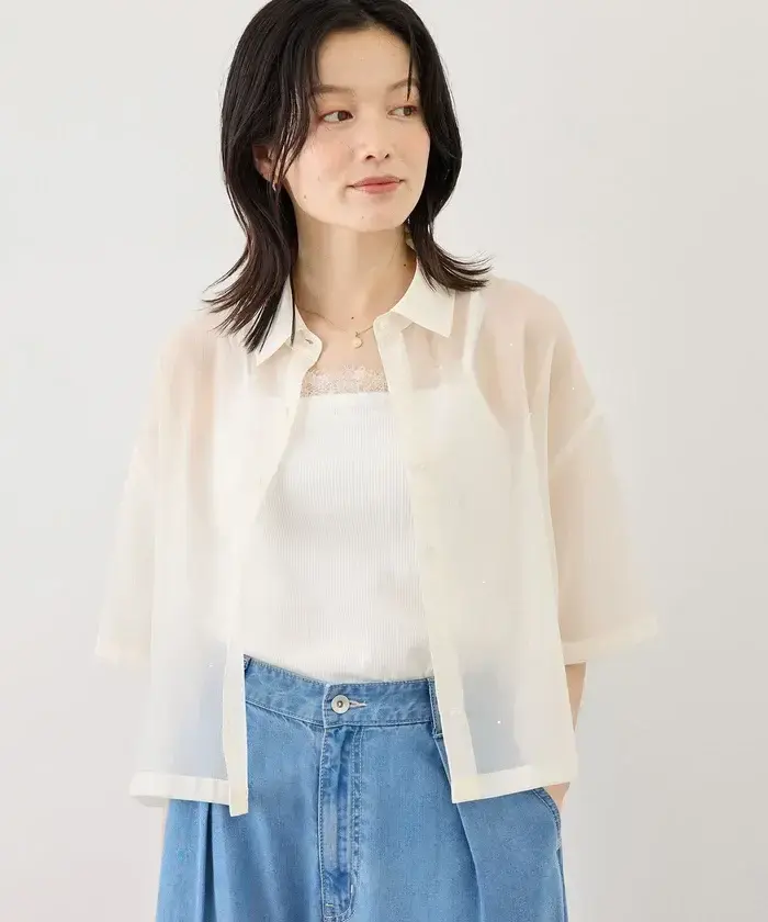 ROPE\' PICNIC ROPÉ PICNIC シアーパールハーフスリーブブラウス