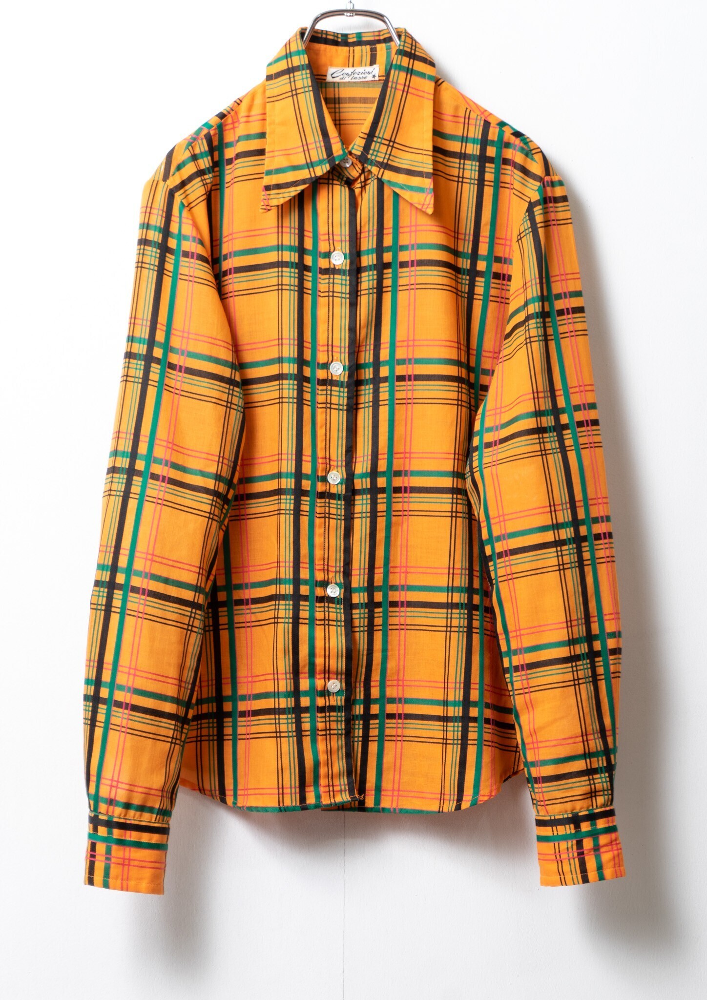 Vintage 70's Check Pattern Orange Blouse