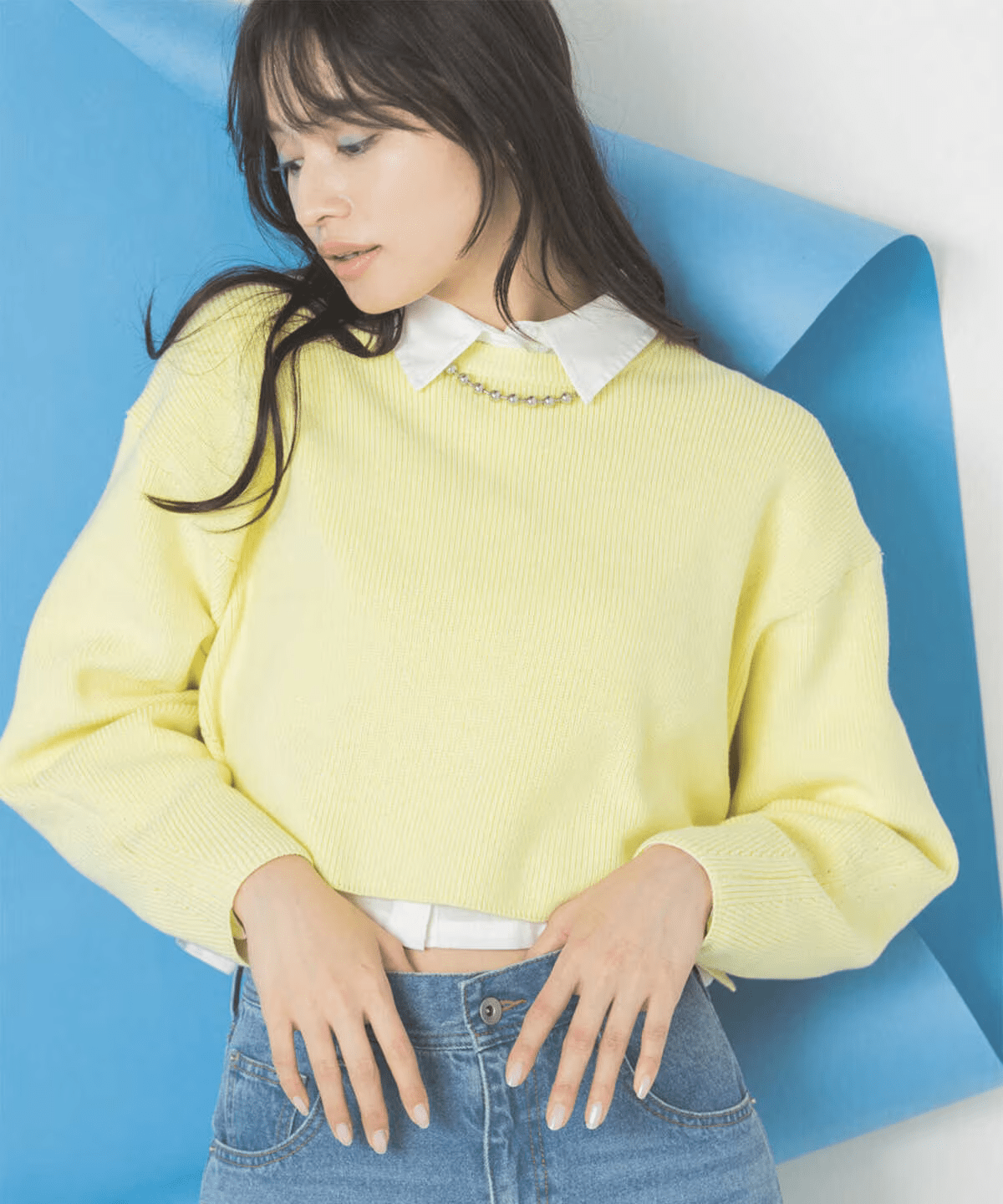 NATURAL BEAUTY BASIC クロップドニット&シャツセット