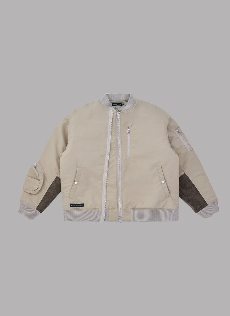 ALWAYS OUT OF STOCK COMBINATION BOMBER JACKET-SAND BEIGE