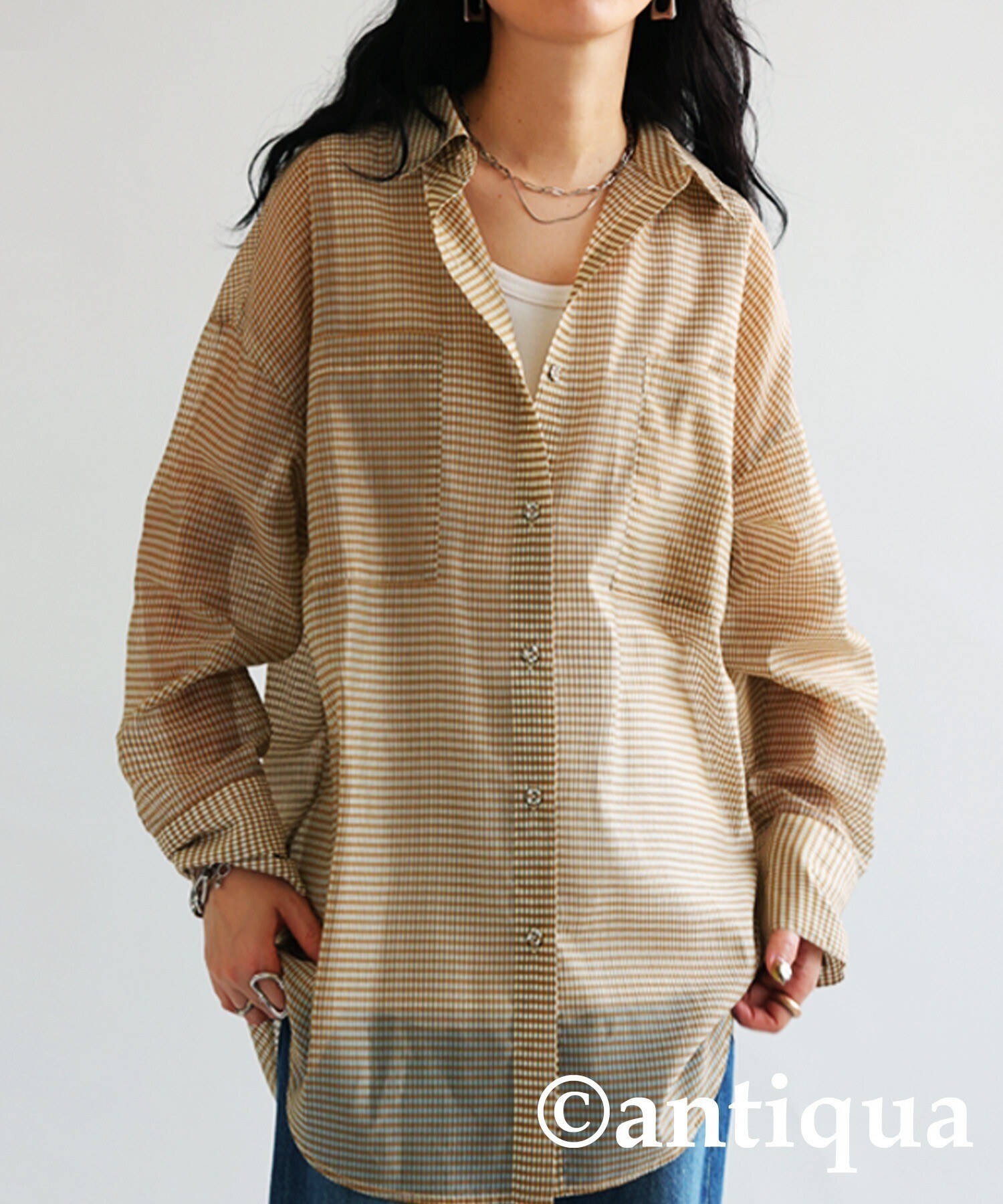antiqua シアーチェックシャツ