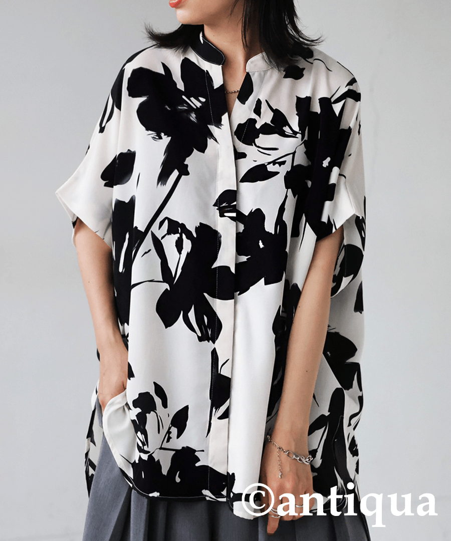 antiqua 花柄 スキッパーシャツ シャツ レディース トップス・pk-00916