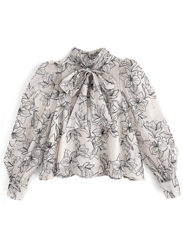 GRL 花柄シアーボウタイブラウス