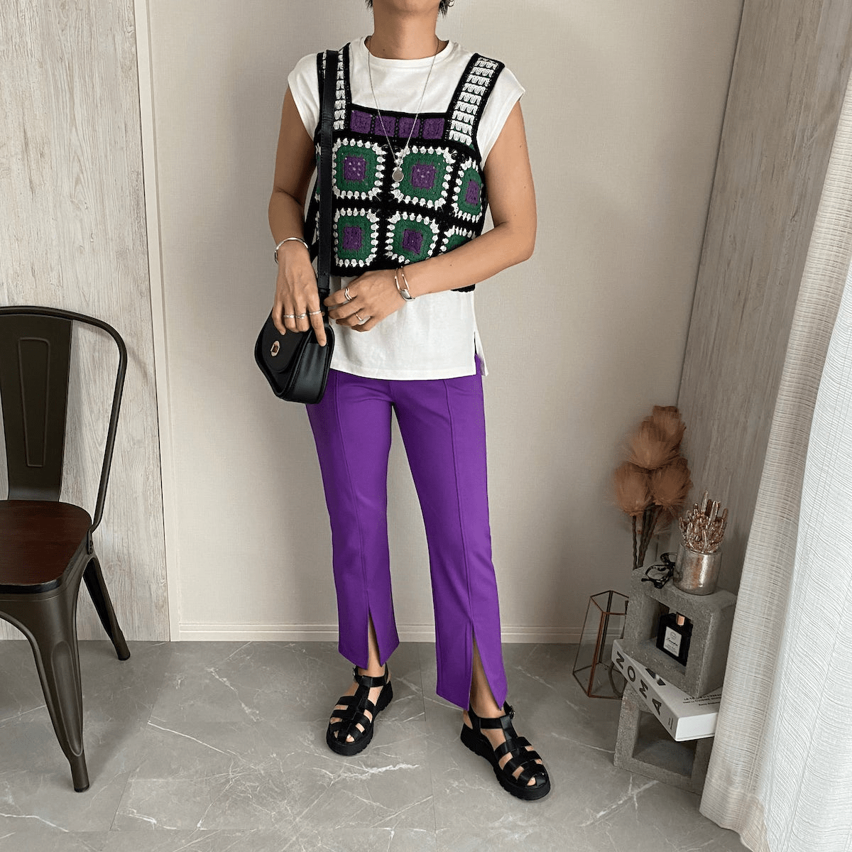 Chich&Sally ポンチフロントスリットカラーPT【Purple】