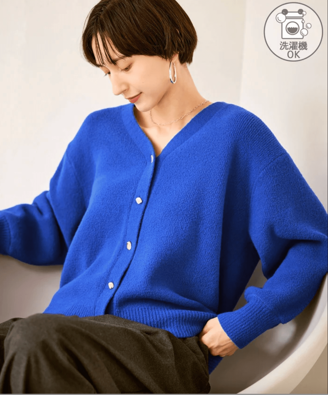 ROPE\' PICNIC スフレニットシリーズ 変形メタルボタンミドル丈カーディガン