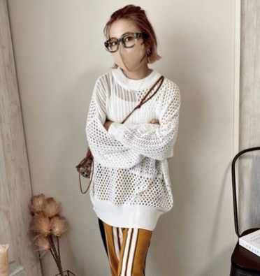 Chich&Sally block mesh knitting wide rib PO【Ivory】