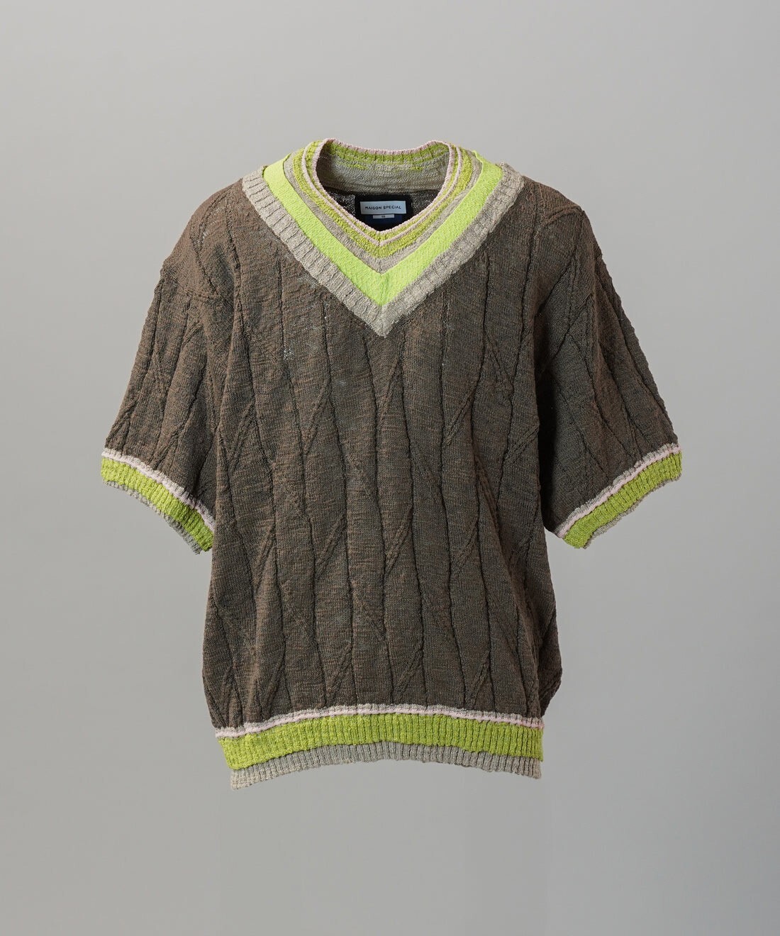 MAISON SPECIAL マルチレイヤードVネックプライムオーバーショートスリーブニットTシャツ