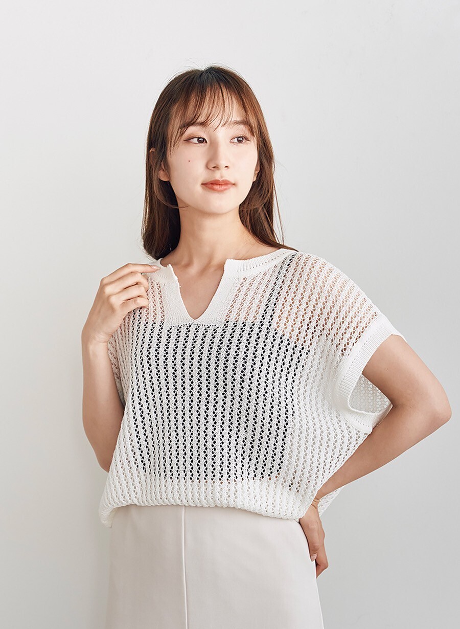 LOUNIE メッシュ編みニットプルオーバー