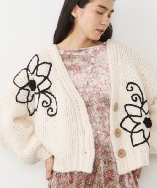 Libra Cue フラワー刺繍オーバーカーディガン
