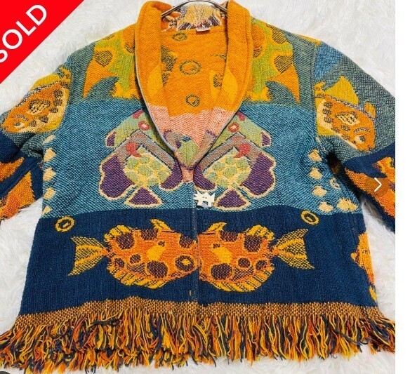 ヴィンテージ 古着 90s 海 さかな 熱帯魚 総柄 アート デザイン ゴブラン ジャケット