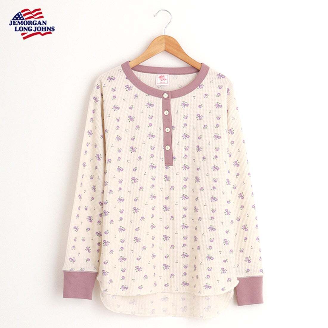 JEMORGAN JEMORGAN 花柄ワッフル クレリックヘンリーネックロンT