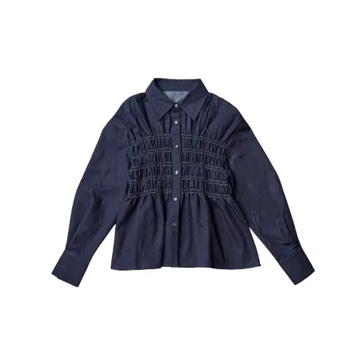 Torico Shirring Peplum Denim Shirt