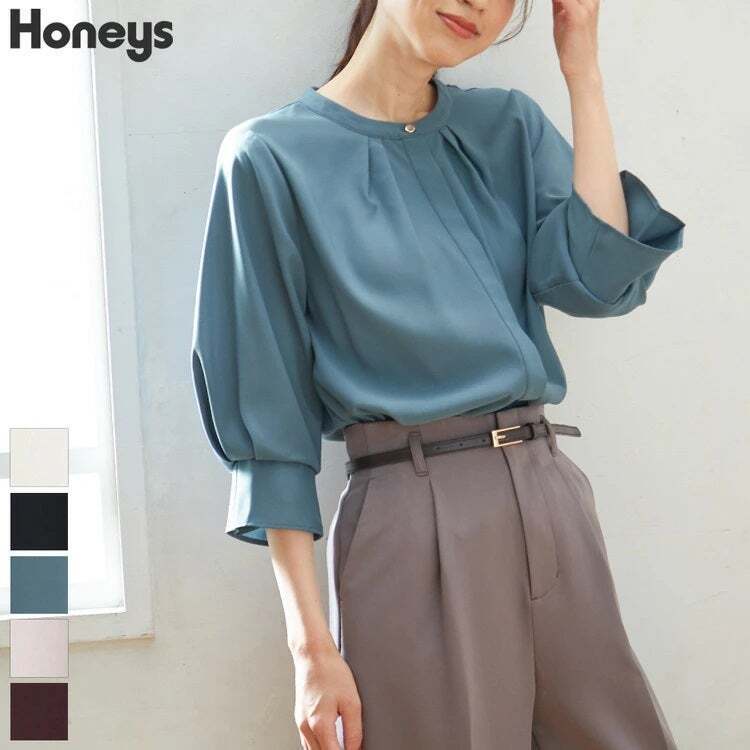 HONEYS ７分袖バンドカラーブラウス