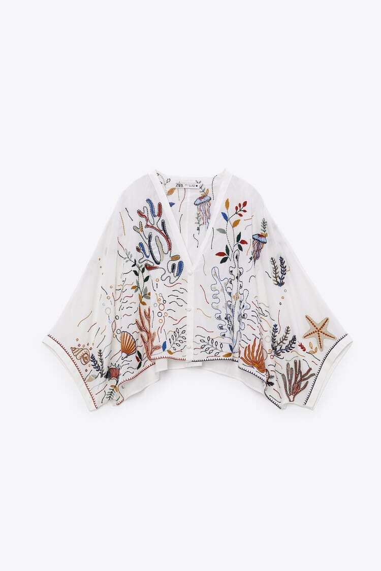 ZARA エンブロイダリーコットンブラウス