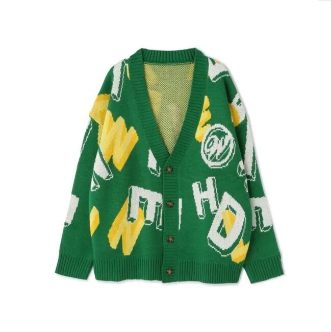 WHITELAND WHITELAND/ホワイトランド/ロゴ総柄CARDIGAN