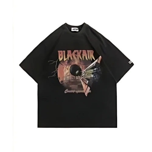 A GEM／9 × .kom 『Black air／ブラックエアー』オーバーサイズ ヴィンテージ加工 グラフィック 半袖 Tシャツ