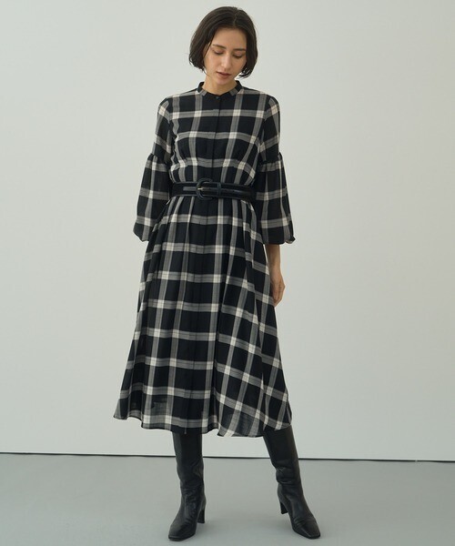 ANAYI ウールボイルパフスリーブフレア ワンピース