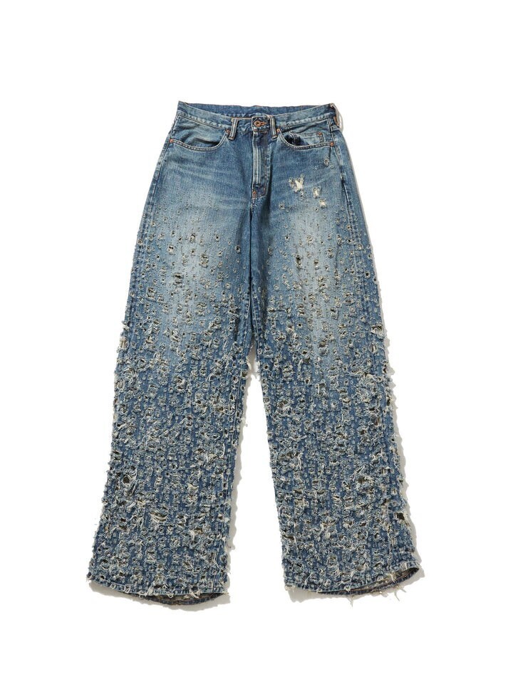 SUGARHILL CRASHED MODERN DENIM WIDE TROUSERS