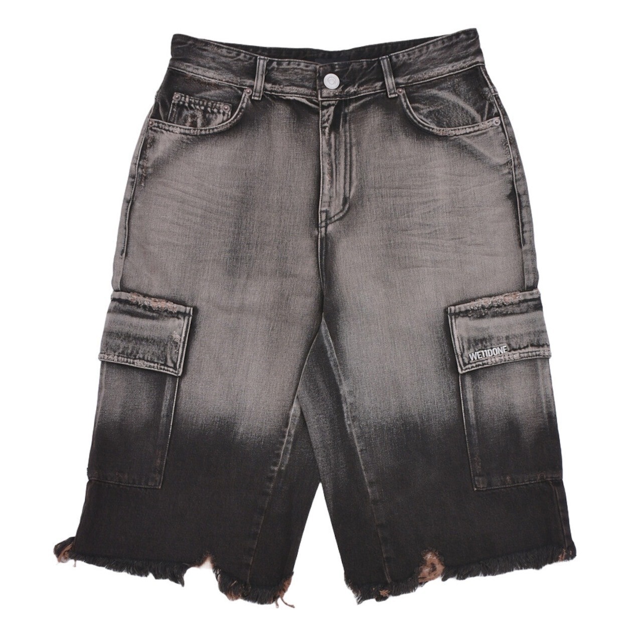 WE11DONE BLACK MENS CARGO WASHED DENIM SHORTS
