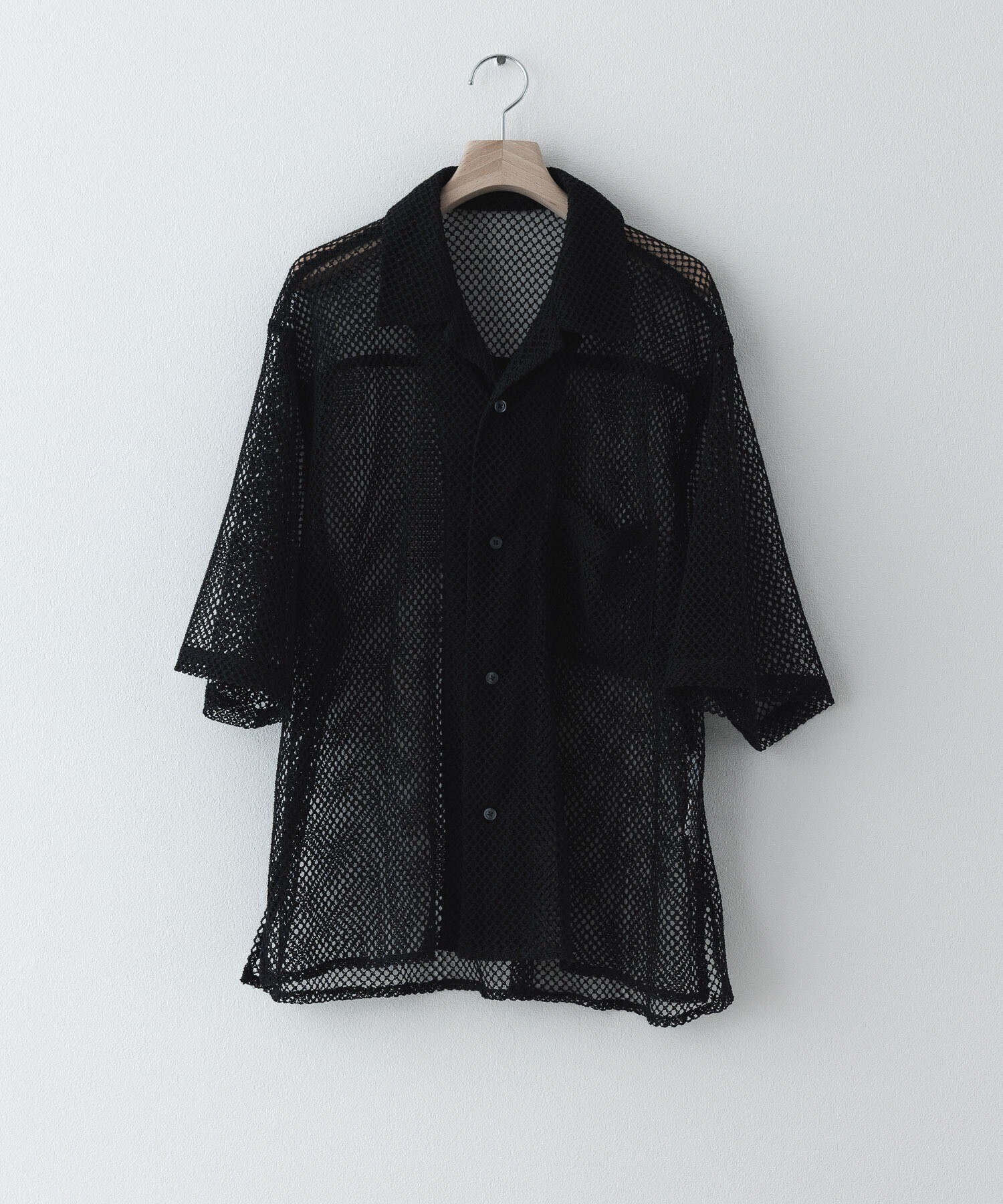 remer ルーズオープンカラー透かし編みシャツ / loose open collar mesh shirt