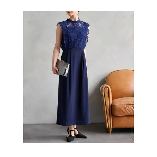 AIMER メッシュフラワーレース×マットサテンフリルスリーブタイトパーティードレス