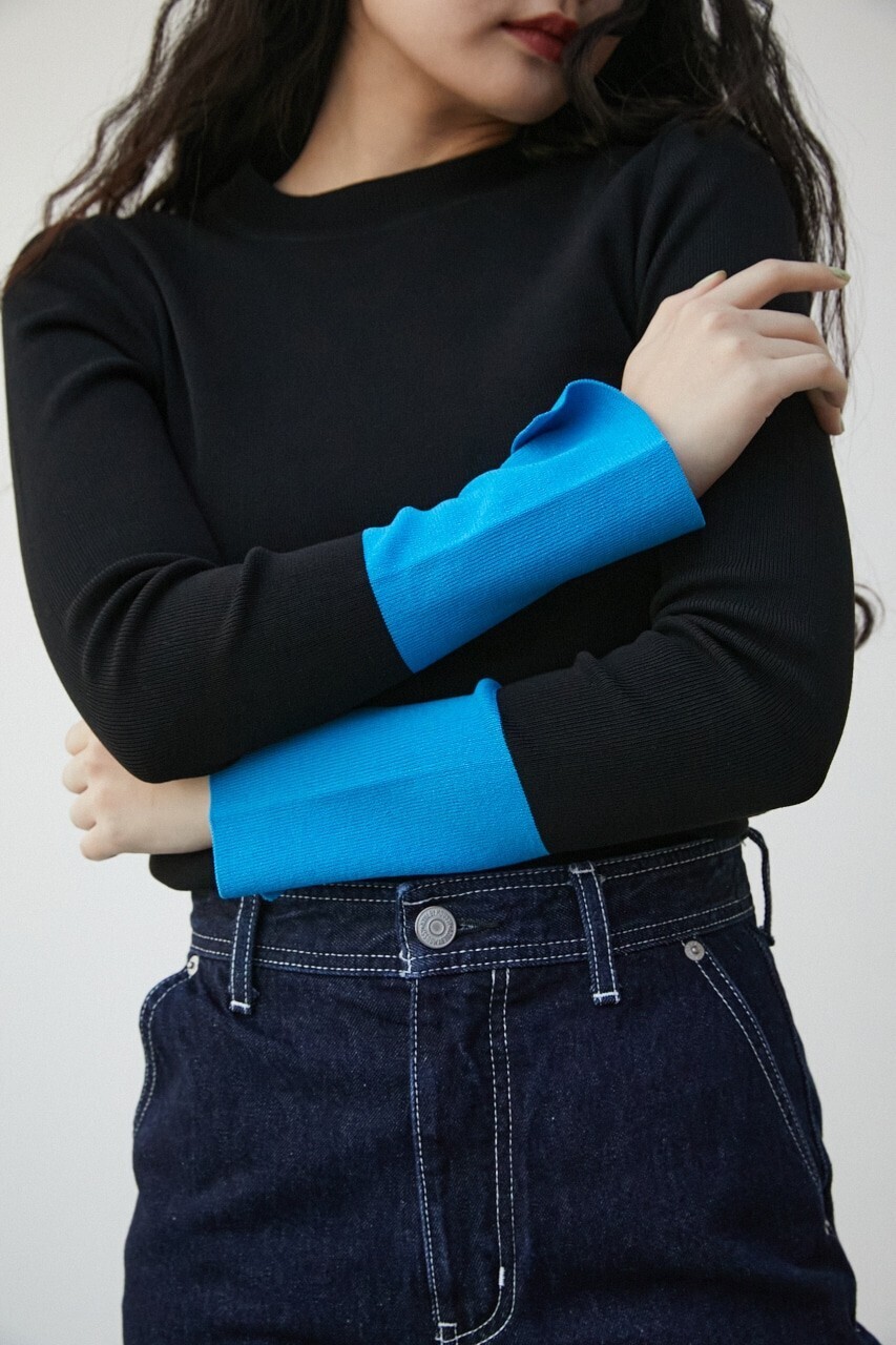 AZUL by moussy COLOR CUFF BLOCK KNIT TOPS