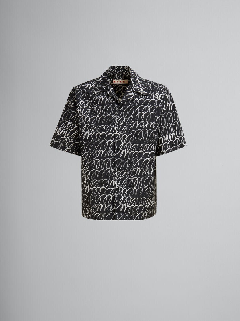 MARNI ブラック Marni Scribbleモチーフ ポプリン製 ボーリングシャツ