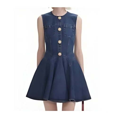 Self-Portrait DENIM SKATER MINI DRESS