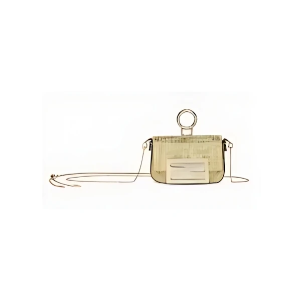 FENDI ナノ バゲット シャンパンカラー スエードチャーム クリスタルとスタッズのFF装飾