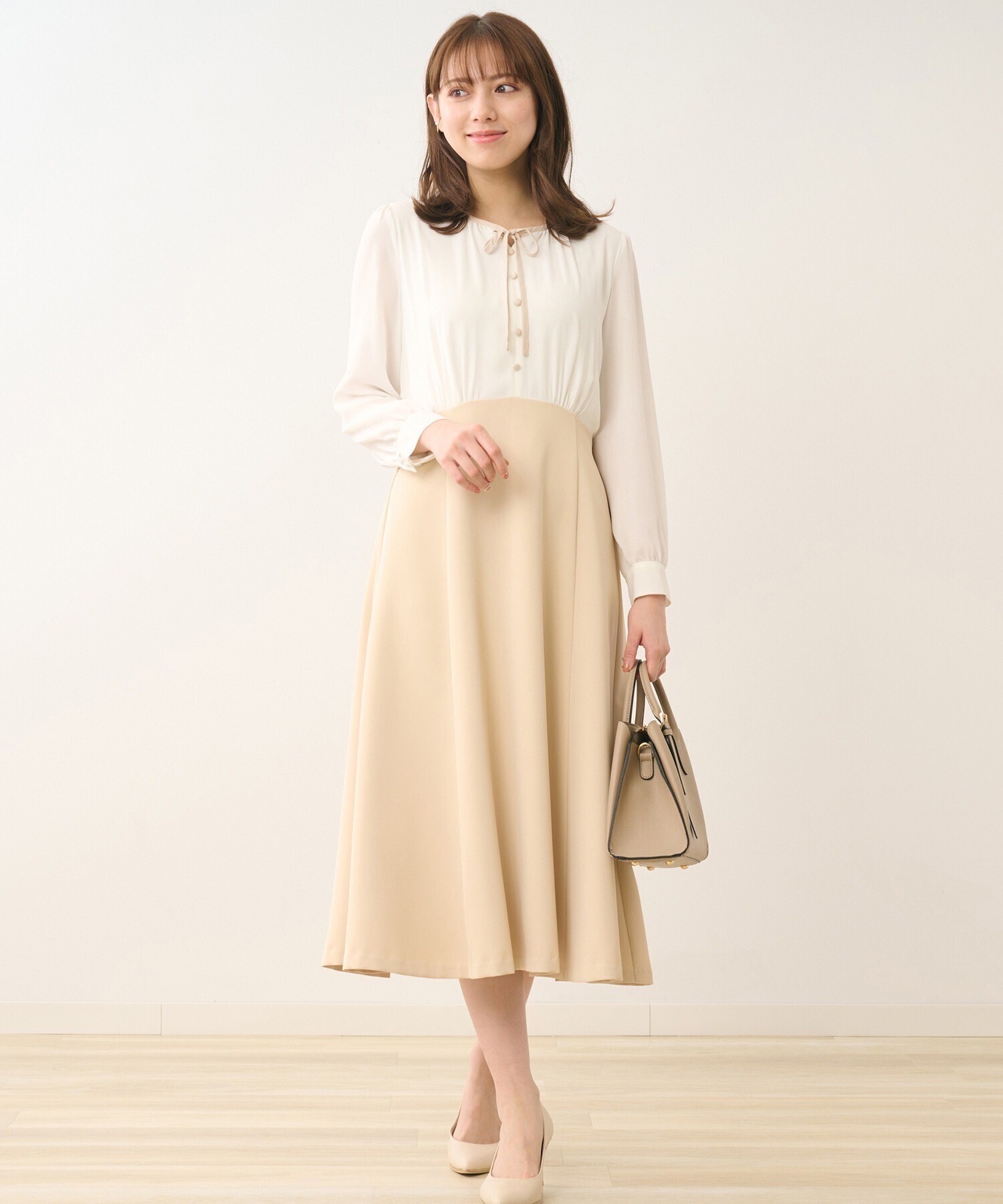 LAISSE PASSE フロントリボンバイカラーワンピース